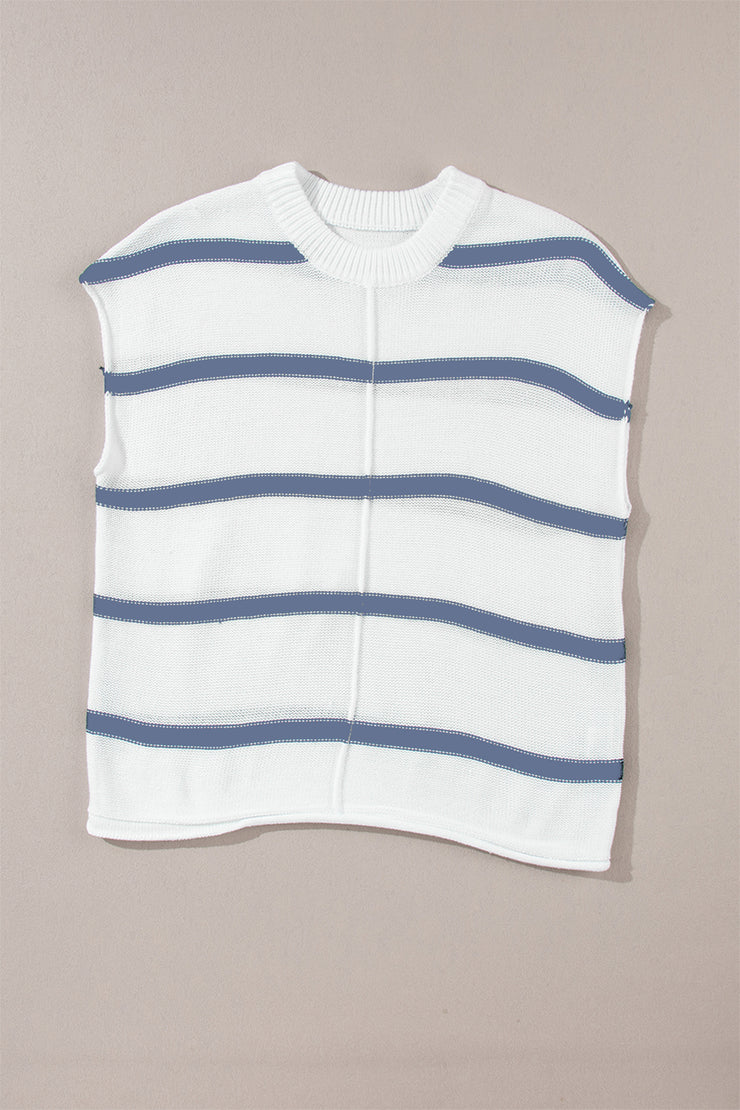 Striped Round Neck Cap Sleeve Sweater