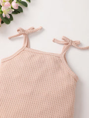 Baby Girl Waffle-Knit Tie-Shoulder Top and Shorts Set - Ruby's Fashion