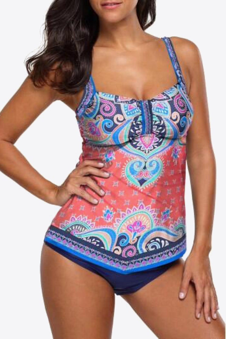 Printed Adjustable Strap Tankini Set - Ruby's Fashion