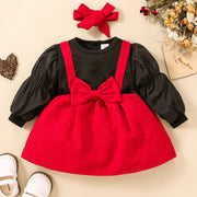 Baby Girl Two-Tone Bow Detail Dress - Ruby's Fashion