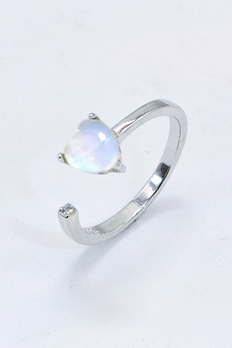 Inlaid Moonstone Heart Adjustable Open Ring - Ruby's Fashion