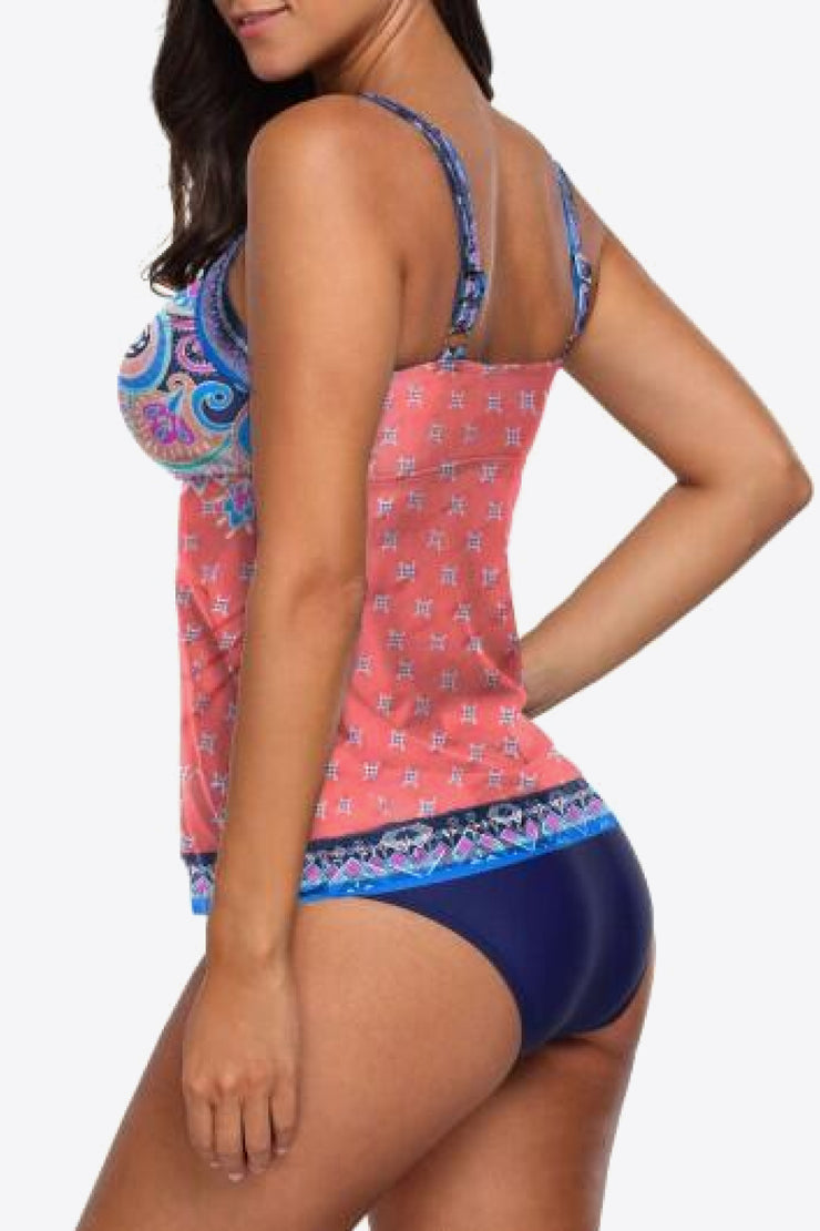 Printed Adjustable Strap Tankini Set - Ruby's Fashion