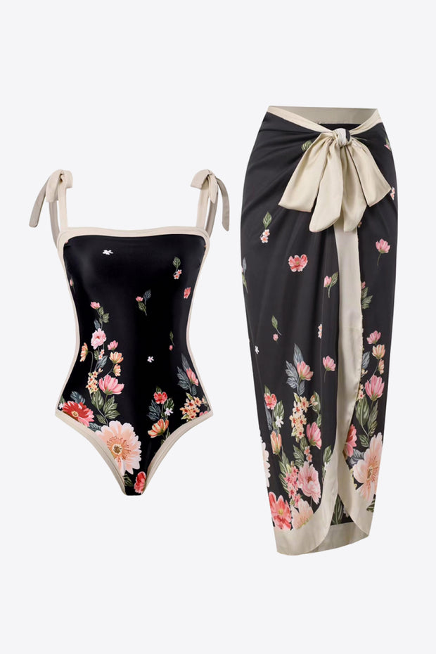 Floral Tie-Shoulder Two-Piece Swim Set - Ruby's Fashion