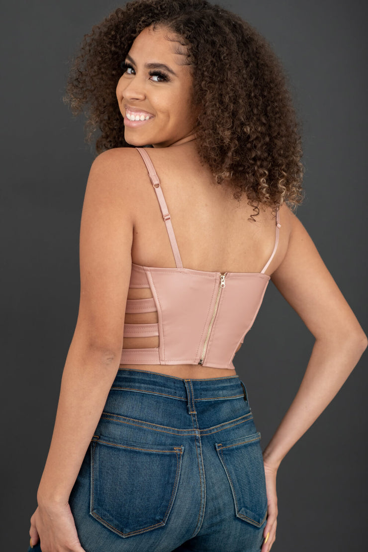 SHOPIRISBASIC Ready to Go Faux Leather Strappy Bustier Crop Top - Ruby's Fashion