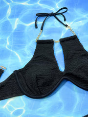 Halter Neck Chain Detail Two-Piece Bikini Set - Ruby's Fashion