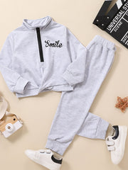 Kids SMILE Half Zip Sweatshirt and Joggers Set - Ruby's Fashion