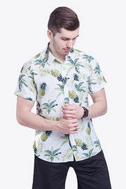 Tropical Pattern Button-Up Collared Beach Shirt