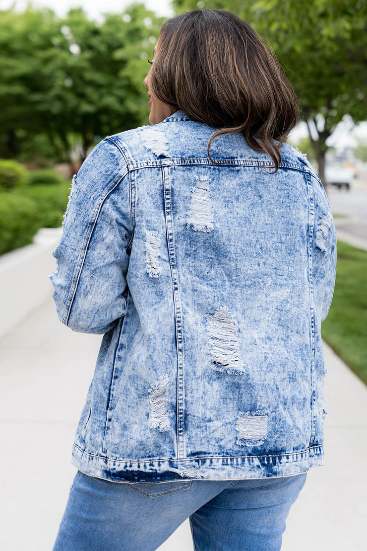 Acid Wash Distressed Denim Jacket - Ruby's Fashion