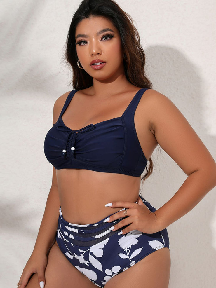 Plus Size Printed Gathered Detail Bikini Set - Ruby's Fashion