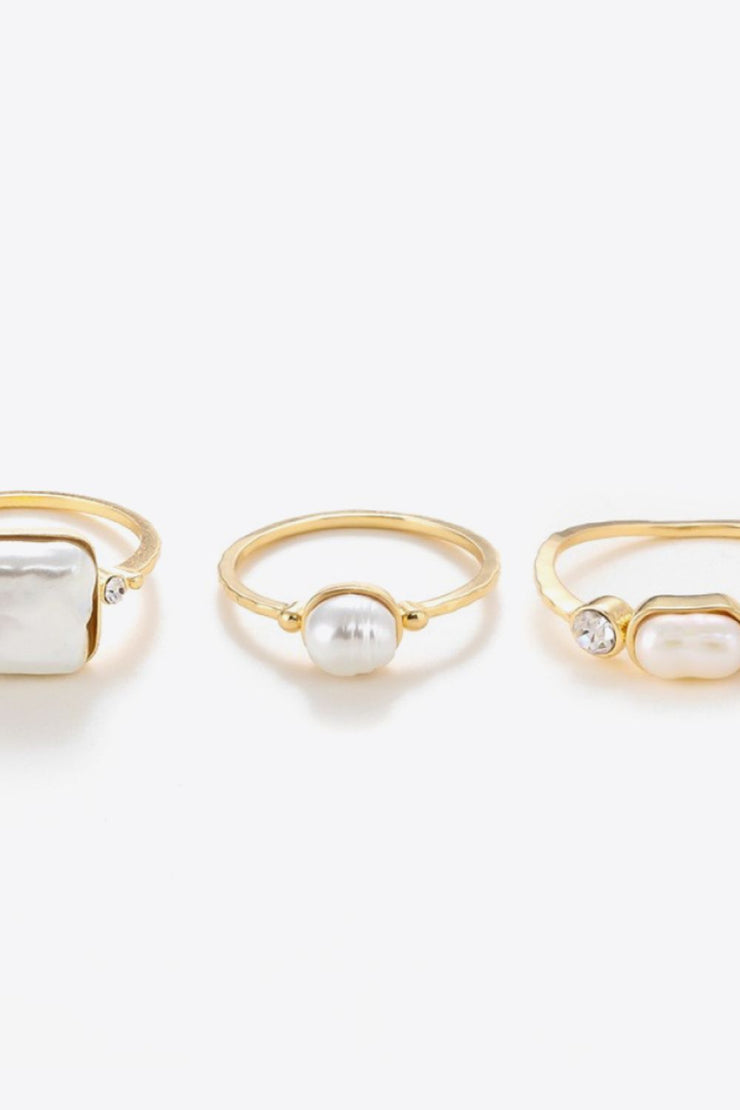 Pearl 18K Gold-Plated Ring Set - Ruby's Fashion