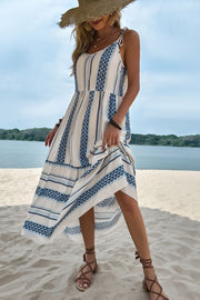 Geometric Print Tie-Shoulder Tiered Maxi Dress - Ruby's Fashion