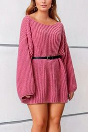 Boat Neck Dropped Shoulder Mini Sweater Dress