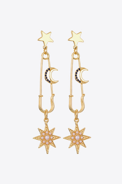 Inlaid Pearl Star and Moon Drop Earrings - Ruby's Fashion