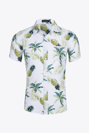 Tropical Pattern Button-Up Collared Beach Shirt