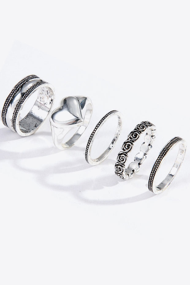 Zinc Alloy Five-Piece Ring Set - Ruby's Fashion