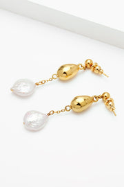 18K Gold-Plated Two-Tone Pearl Drop Earrings - Ruby's Fashion