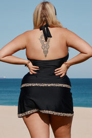 Plus Size Leopard Halter Neck Two-Piece Swimsuit - Ruby's Fashion
