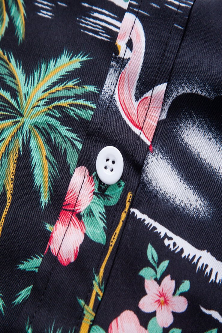 Tropical Print Button-Up Beach Shirt