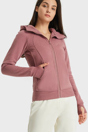 Zip Up Seam Detail Hooded Sports Jacket - Ruby's Fashion