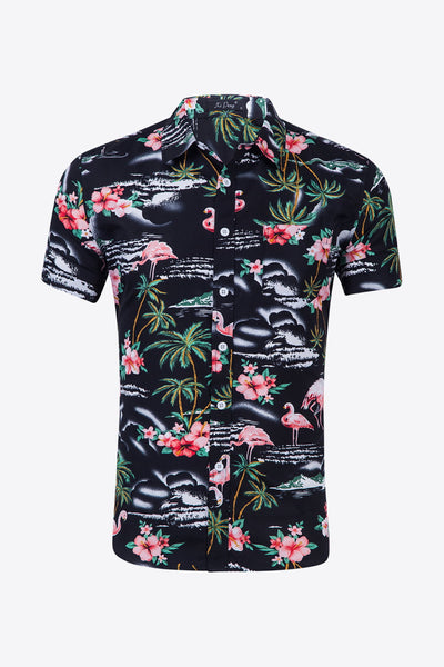 Tropical Print Button-Up Beach Shirt