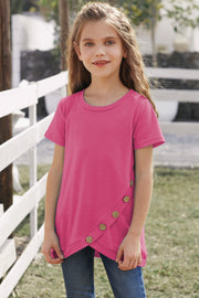 Girls Buttoned Tulip Hem T-Shirt - Ruby's Fashion