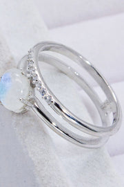 Natural Moonstone and Zircon Double-Layered Ring - Ruby's Fashion