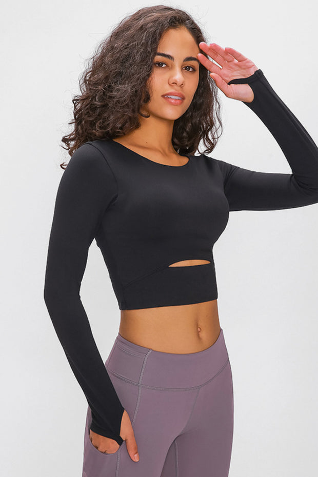 Long Sleeve Cropped Top With Sports Strap - Ruby's Fashion