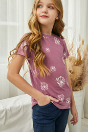 Girls Dandelion Print Round Neck Tee - Ruby's Fashion