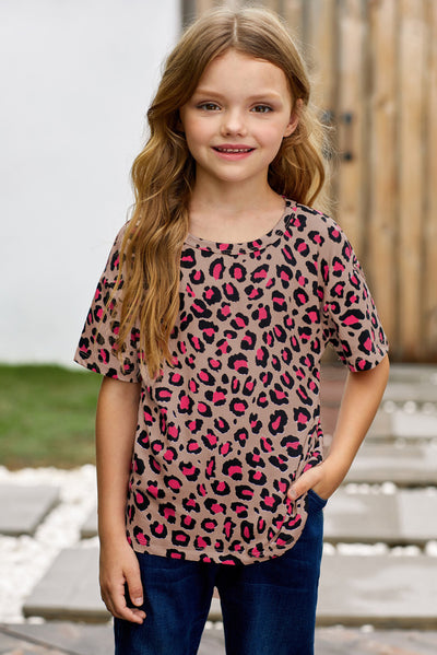 Girls Leopard Dropped Shoulder Tee - Ruby's Fashion