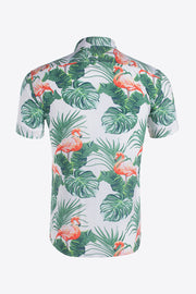 Tropical Pattern Button-Up Collared Beach Shirt