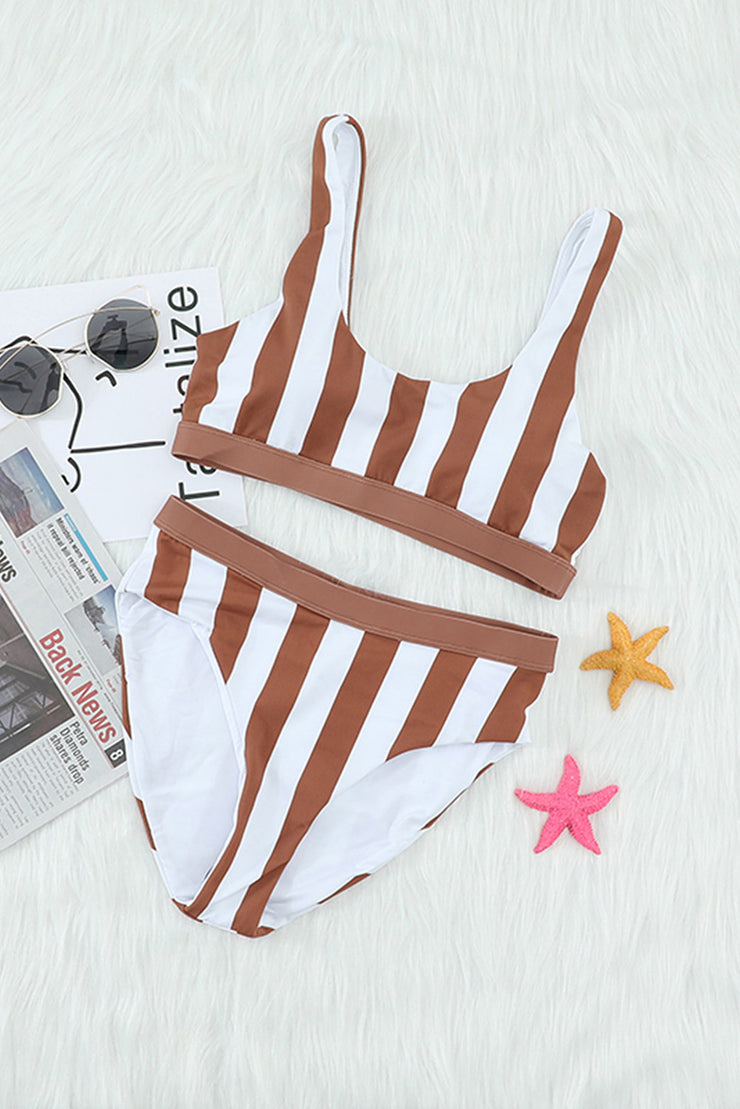 Striped Tank High Waist Bikini - Ruby's Fashion