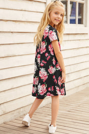 Girls Floral Round Neck Short Sleeve Dress with Pockets - Ruby's Fashion