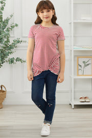 Girls Striped Round Neck Twisted Tee Shirt - Ruby's Fashion