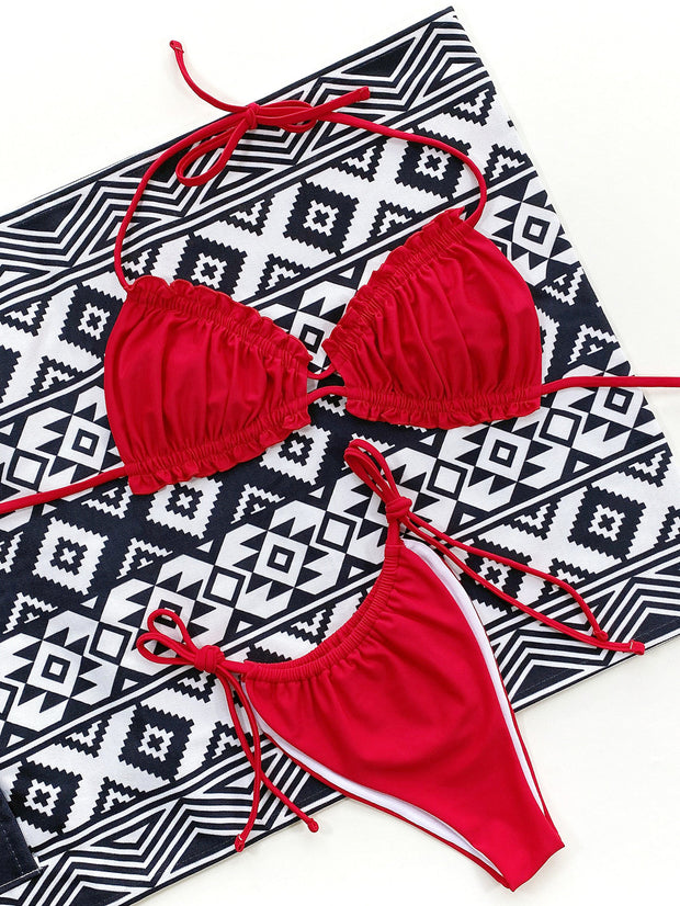 Frill Trill Halter Neck Bikini Set - Ruby's Fashion