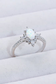 Platinum-Plated Opal and Zircon Ring - Ruby's Fashion