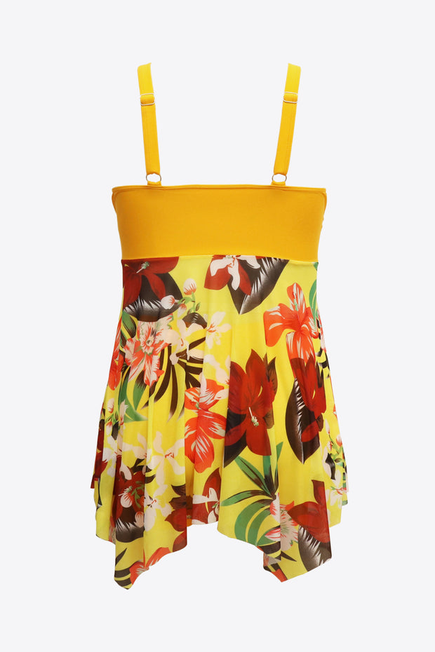 Plus Size Floral Two-Tone Asymmetrical Hem Two-Piece Swimsuit - Ruby's Fashion