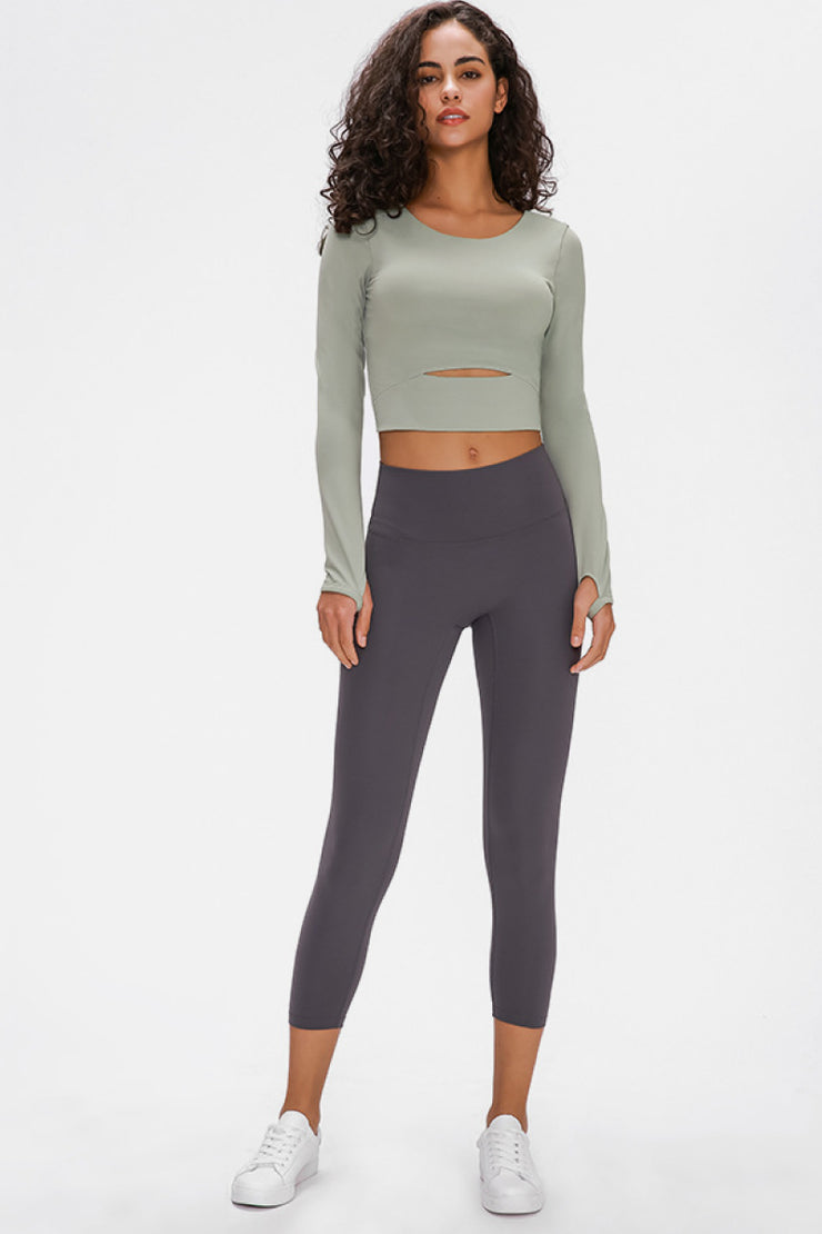 Long Sleeve Cropped Top With Sports Strap - Ruby's Fashion