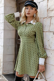 Polka Dot Puff Sleeve Collared Dress - Ruby's Fashion