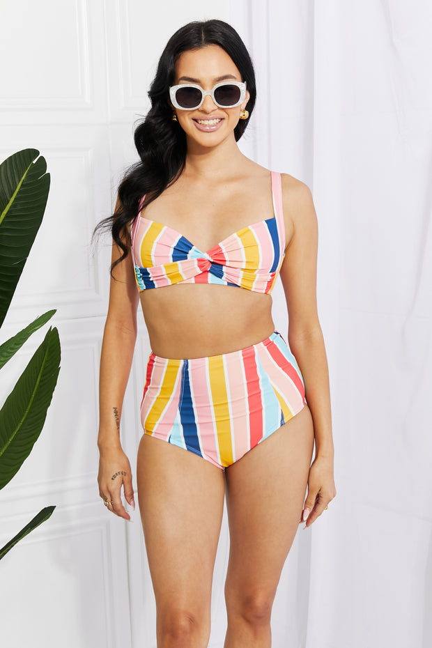 Marina West Swim Take A Dip Twist High-Rise Bikini in Stripe - Ruby's Fashion