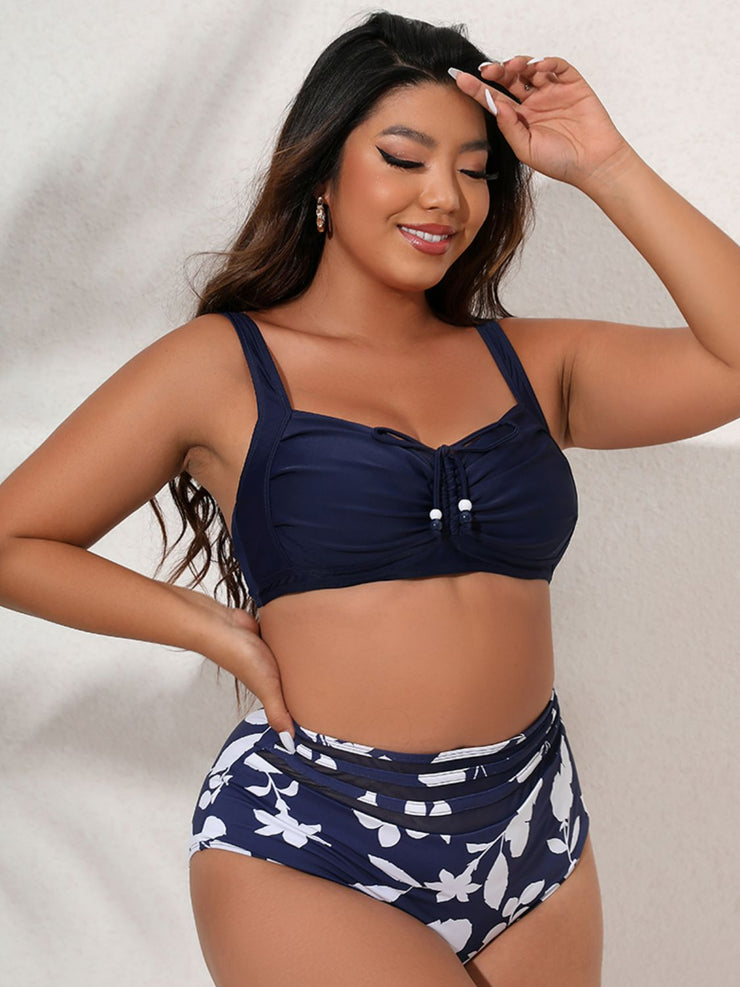 Plus Size Printed Gathered Detail Bikini Set - Ruby's Fashion