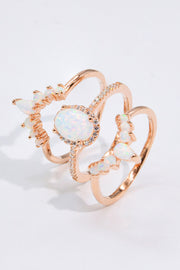 Opal and Zircon Three-Piece Ring Set - Ruby's Fashion