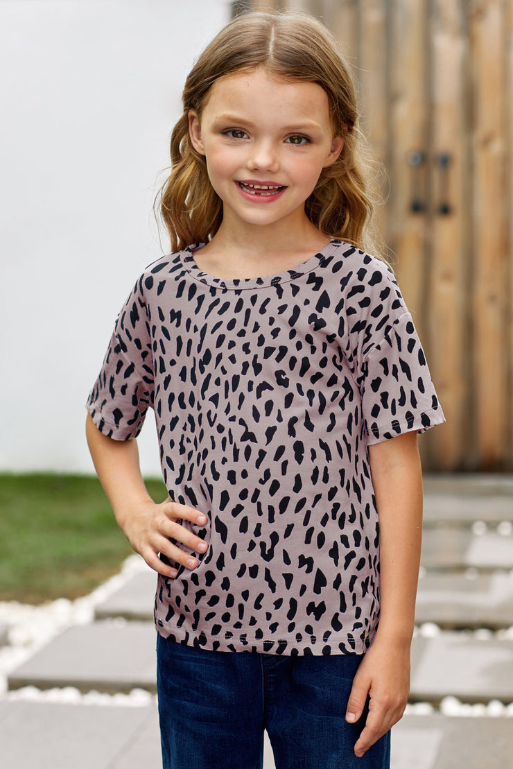 Girls Leopard Dropped Shoulder Tee - Ruby's Fashion