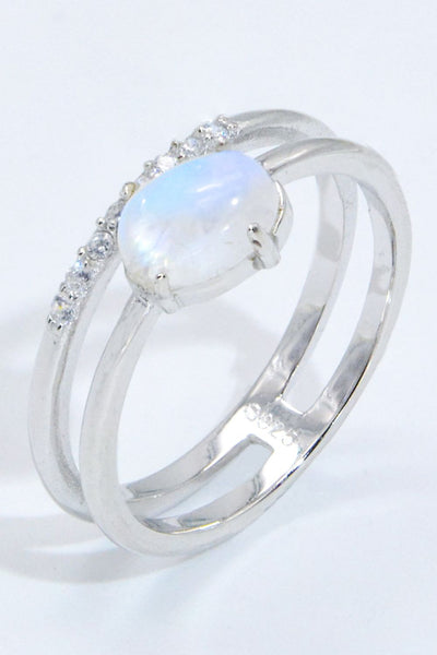 Natural Moonstone and Zircon Double-Layered Ring - Ruby's Fashion