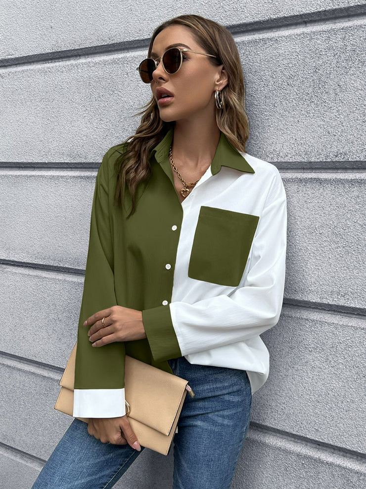 Color Block Button Down Shirt - Ruby's Fashion