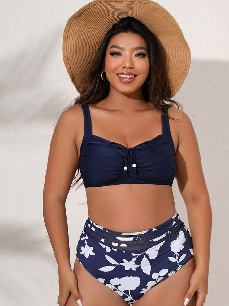 Plus Size Printed Gathered Detail Bikini Set - Ruby's Fashion