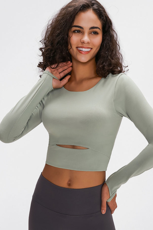 Long Sleeve Cropped Top With Sports Strap - Ruby's Fashion