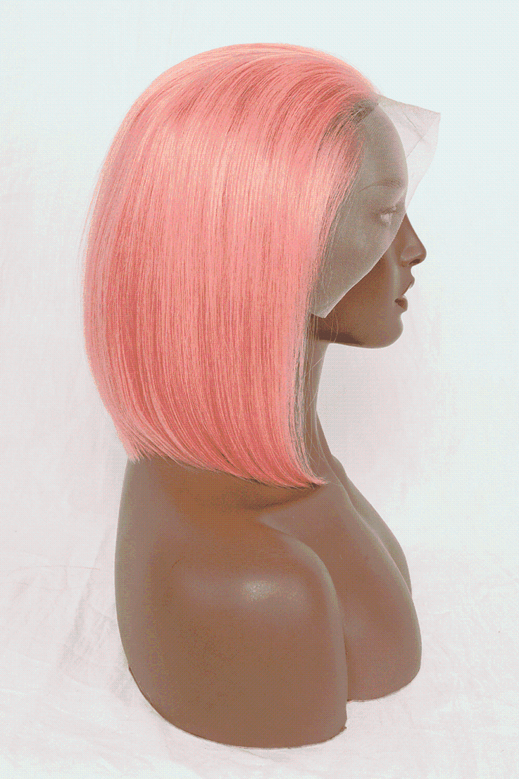 12" 165g Lace Front Wigs Human Hair in Rose Pink 150% Density