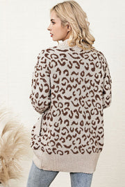 Leopard Open Front Dropped Shoulder Cardigan