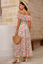 Floral Off-Shoulder Fold-Over Belted Maxi Dress - Ruby's Fashion