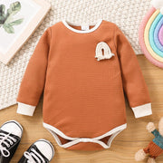 Baby Contrast Trim Waffle-Knit Long Sleeve Bodysuit - Ruby's Fashion